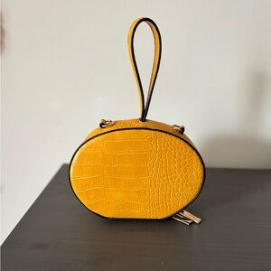 Yellow Croc-Embossed Oval Handbag